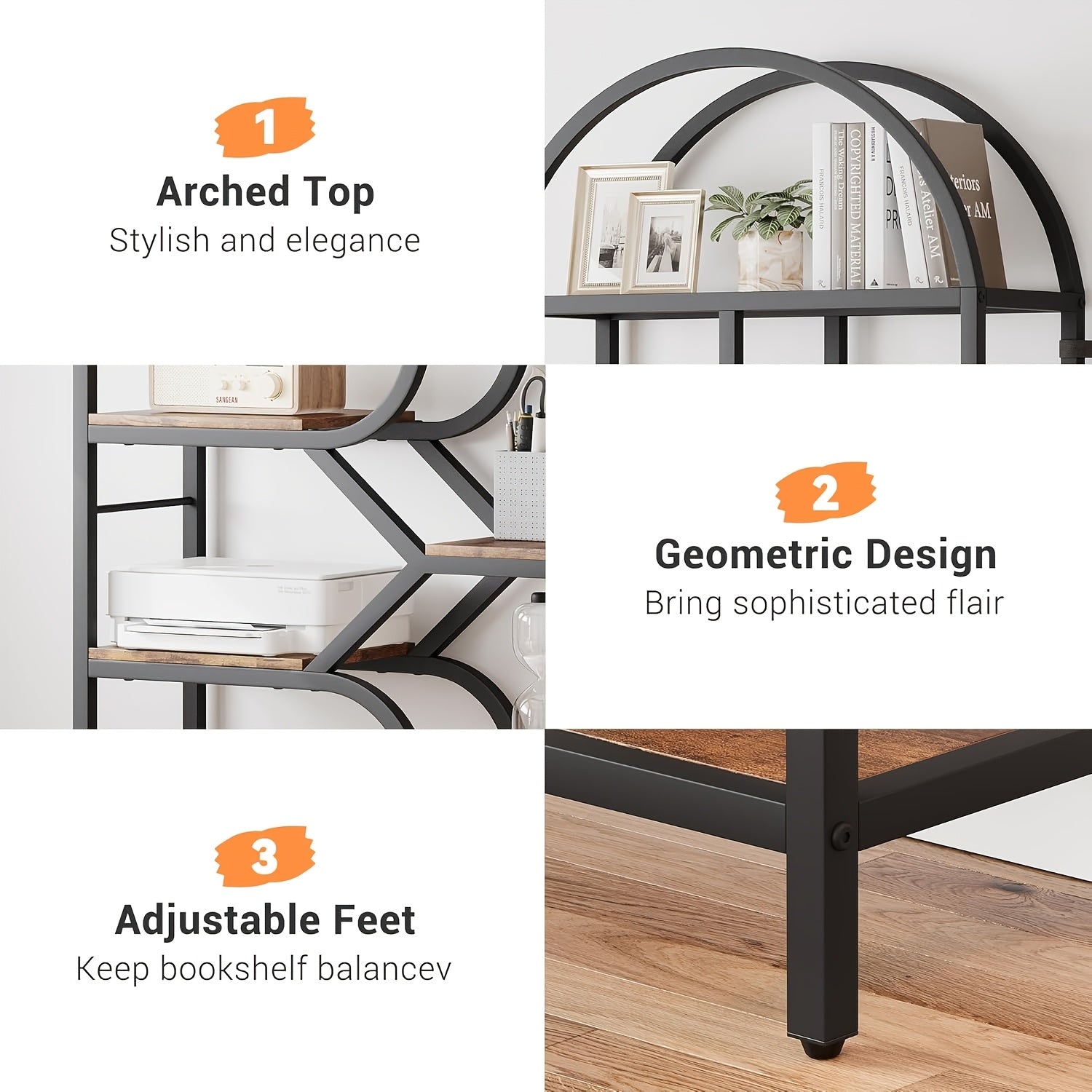 Metal Farmhouse Bookcase with Arched Door & Drawer Shelving - Round Display Cabinet, Painted Freestanding Bookshelf Suitable for Living Room, Kitchen, Office - Assembly, Metal Storage Rack