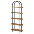 5-Tier Modern Arched Bookshelf with Metal Frame & Shelves - Adjustable Feet Freestanding Tall Display Shelf Suitable for Bedroom, Living Room, Bookcase for Books, Decor, Display, Assembly Required, Arched for Narrow Spaces