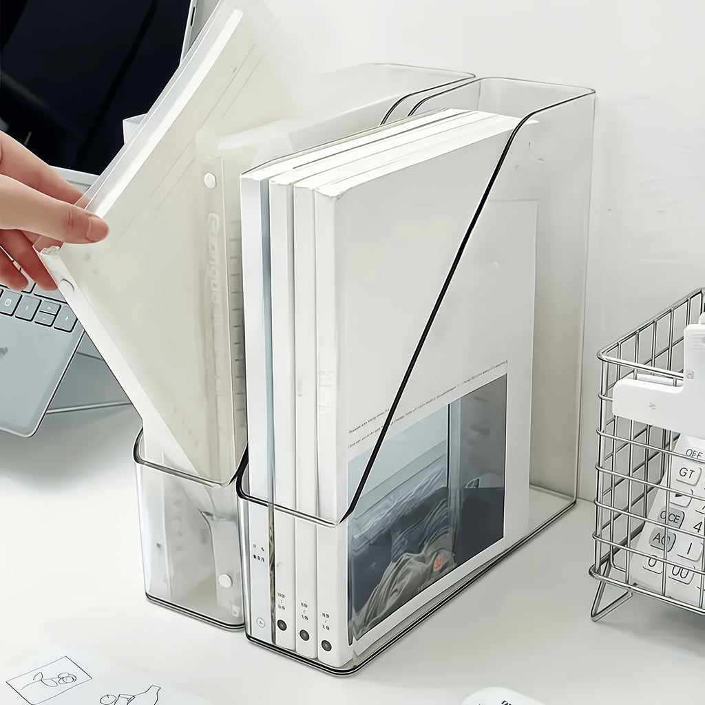 2pcs Transparent Acrylic Bookshelf\u002FTransparent File Folder\u002FDesktop File Organizer\u002FMulti-Functional Office Supplies Storage Rack\u002FVertical Bookshelf and Stationery Rack