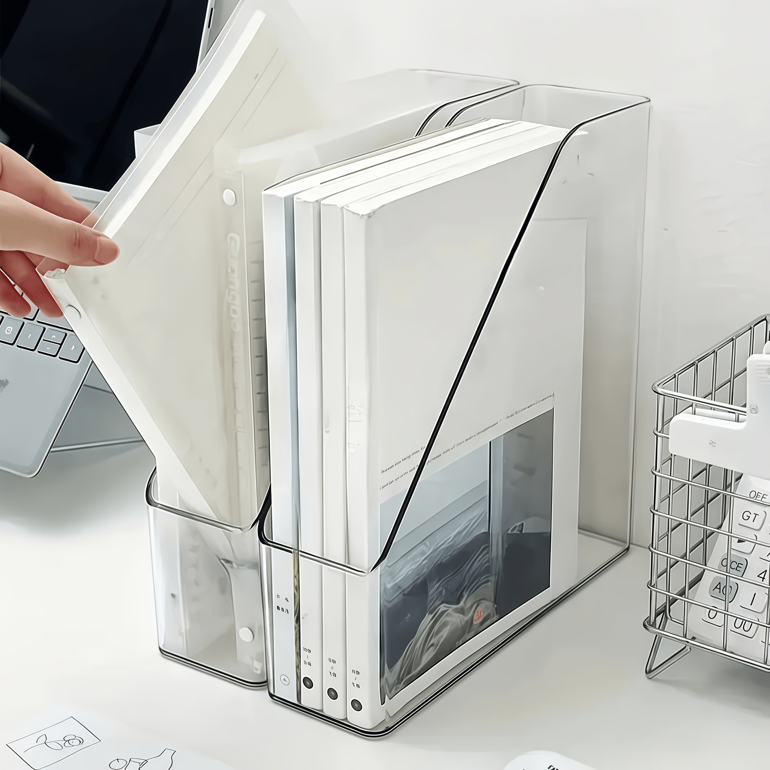 2pcs Transparent Acrylic Bookshelf\u002FTransparent File Folder\u002FDesktop File Organizer\u002FMulti-Functional Office Supplies Storage Rack\u002FVertical Bookshelf and Stationery Rack