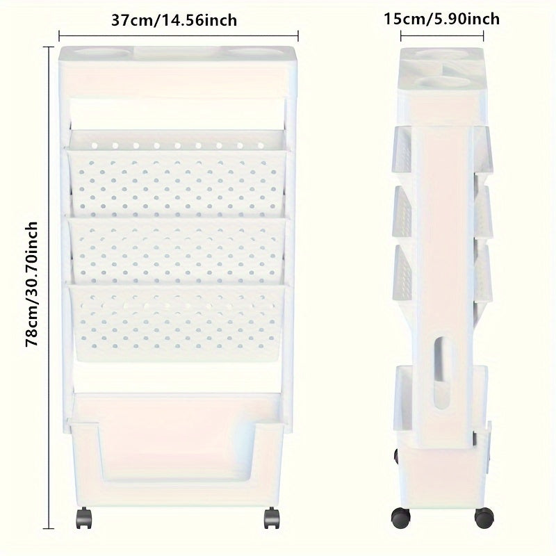 Desktop Office Study Room 2\u002F5-layer Book Storage Box with Wheels 1pc | Desk-mounted, Multi-scene Use | Classroom Bookshelf, Student Book Case, Utility Shelves