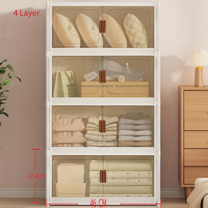 1\u002F2\u002F3\u002F4\u002F5-Layer Extra Large Storage Cabinet, Multi-Layer Foldable Storage Box with Door, Stackable Storage Cabinet for Shoes, Sundries, Books, Clothes, Home Storage Organizer for Closet, Wardrobe, Bedroom, Bathroom, Office, Kitchen