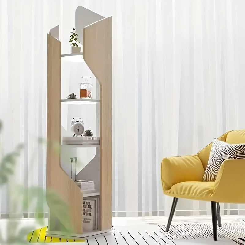 5-Level Rotating Book Storage Rack - Independent Wooden Display Unit Featuring a Rotating Corner Storage Capability, Ideal for Home Offices, Study Areas, And Living Spaces - Easy Assembly, Square Base, Decorative Bookshelf