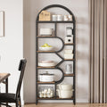 Metal Farmhouse Bookcase with Arched Door & Drawer Shelving - Round Display Cabinet, Painted Freestanding Bookshelf Suitable for Living Room, Kitchen, Office - Assembly, Metal Storage Rack