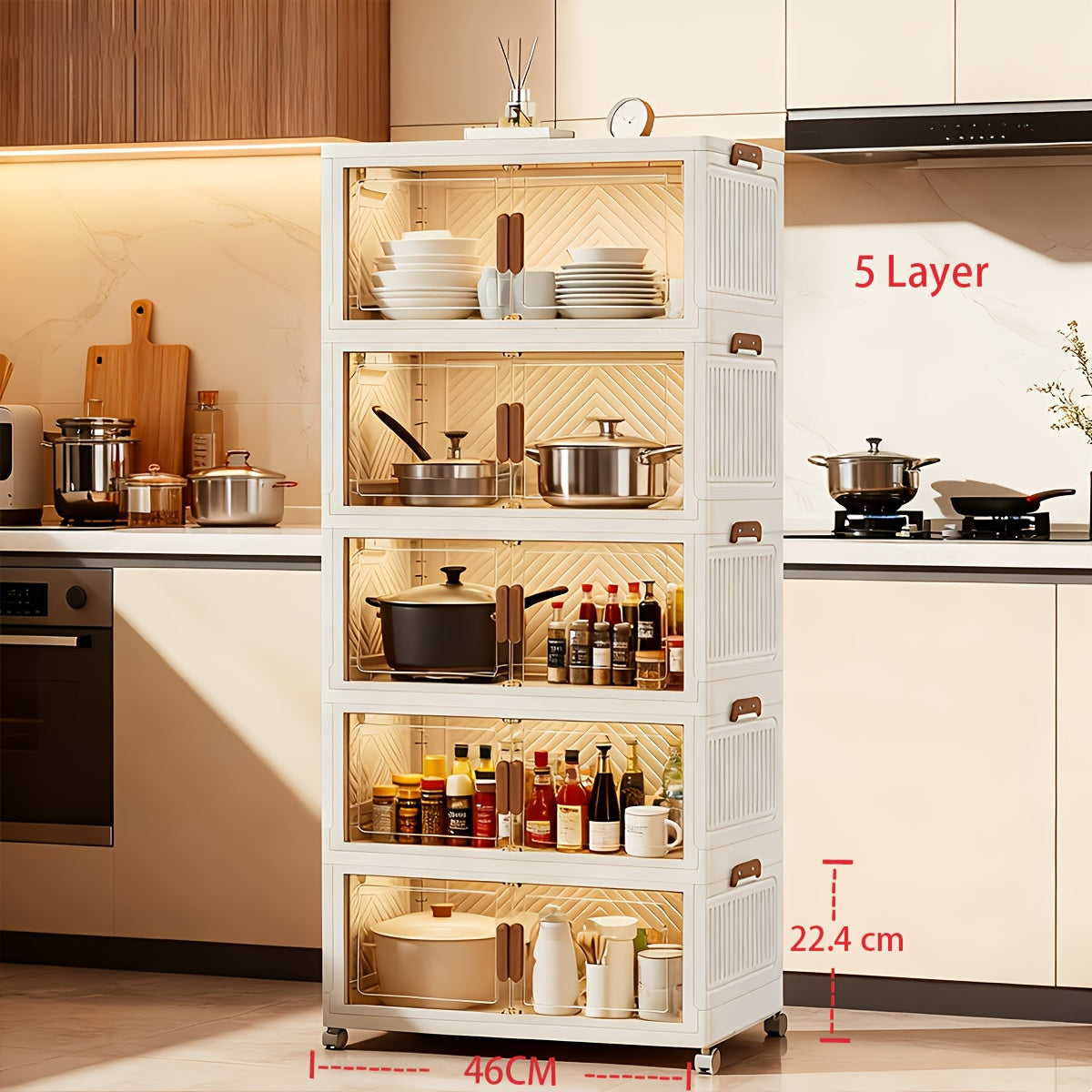 1\u002F2\u002F3\u002F4\u002F5-Layer Extra Large Storage Cabinet, Multi-Layer Foldable Storage Box with Door, Stackable Storage Cabinet for Shoes, Sundries, Books, Clothes, Home Storage Organizer for Closet, Wardrobe, Bedroom, Bathroom, Office, Kitchen
