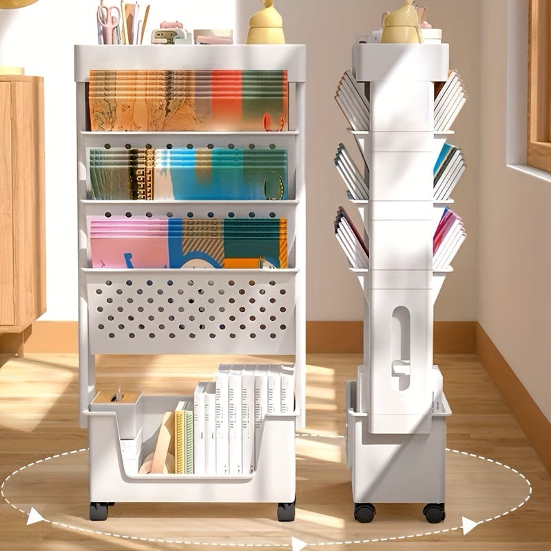 Desktop Office Study Room 2\u002F5-layer Book Storage Box with Wheels 1pc | Desk-mounted, Multi-scene Use | Classroom Bookshelf, Student Book Case, Utility Shelves