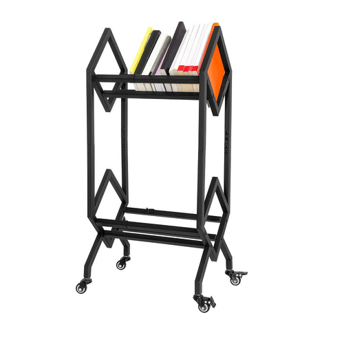 2 Tier Industrial Metal Bookshelf Cart | Modern Stylish Design With Wheels, Freestanding, Suitable For Living Room, Sofa End, Bedside Storage For Magazines, Files, Albums, Recipe Books