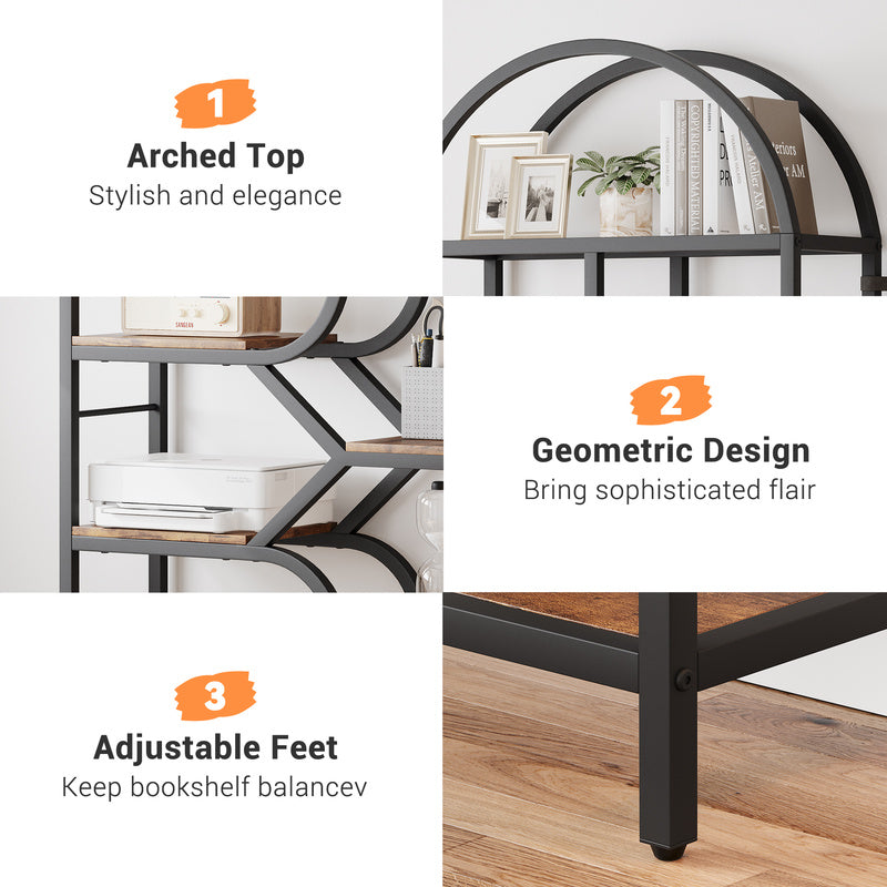 6-Tier Arched Bookshelf with Geometric Open Shelves, 81.7in Tall Modern Metal Frame Book Rack for Bedroom, Living Room, and Home Office Storage