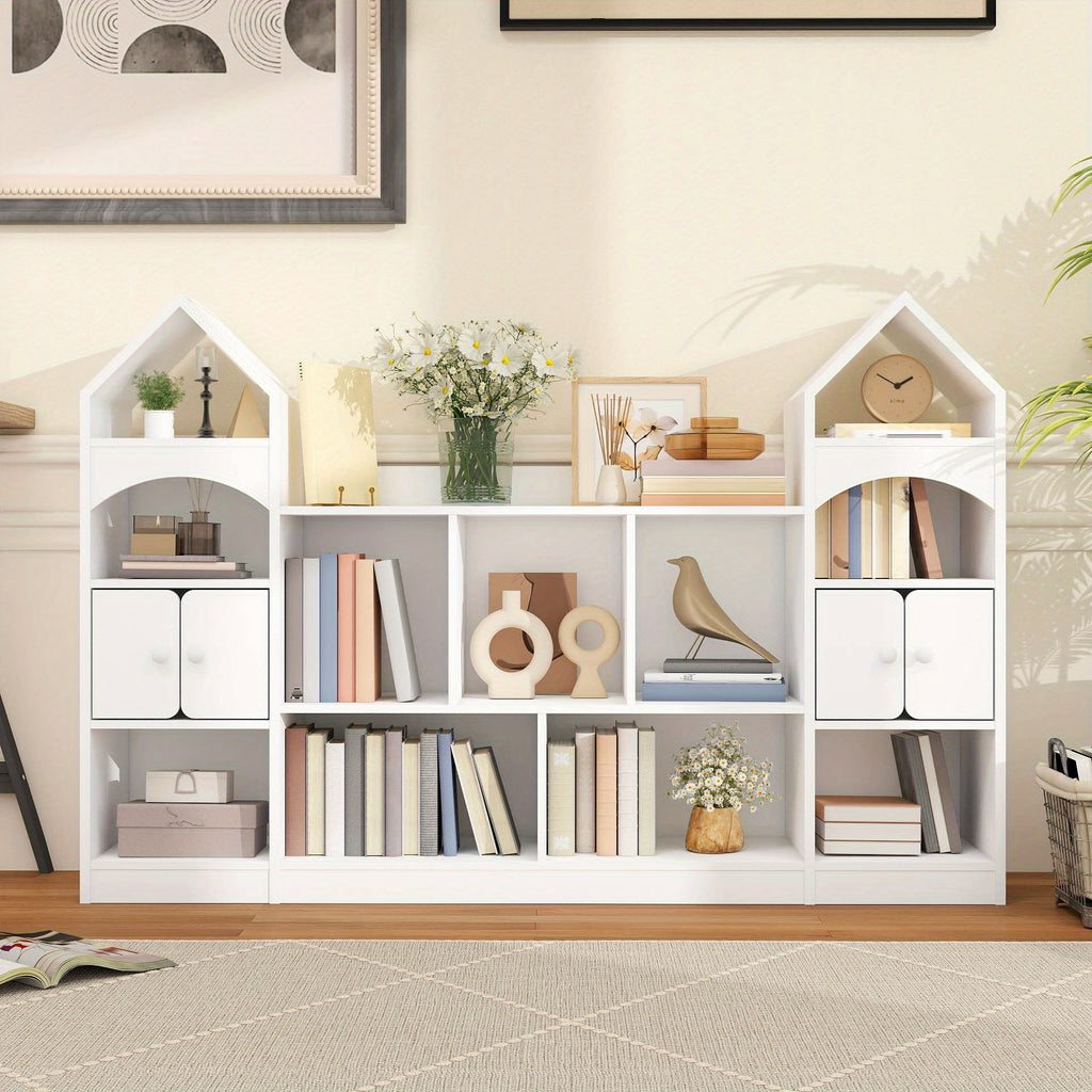 Modern Castle-Shaped Bookcase & Storage Cabinet with Shelves - Cool White Suitable for Living Room, Entryway, Bedroom, -Standing \u002FPlywood Furniture, Space-Saving Tower Cabinet with Assembly for Room Decor or Holiday Gift