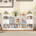 Modern Castle-Shaped Bookcase & Storage Cabinet with Shelves - Cool White Suitable for Living Room, Entryway, Bedroom, -Standing \u002FPlywood Furniture, Space-Saving Tower Cabinet with Assembly for Room Decor or Holiday Gift