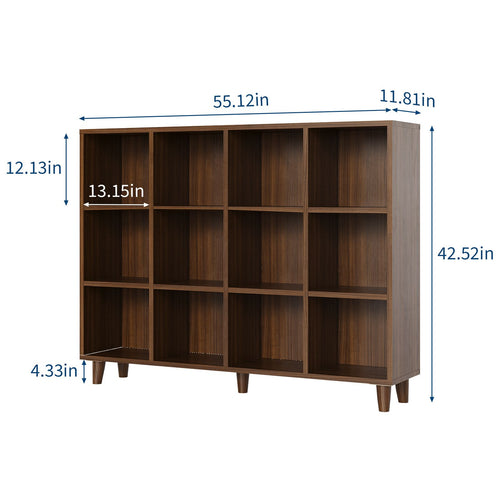 12 Cube Storage Organizer Shelf with Base | Freestanding Open Bookcase and Display Cabinet Organizer for Living Room, Bedroom, and Home Office - Contemporary Style, Hardwood, Mixed Color, Assembled