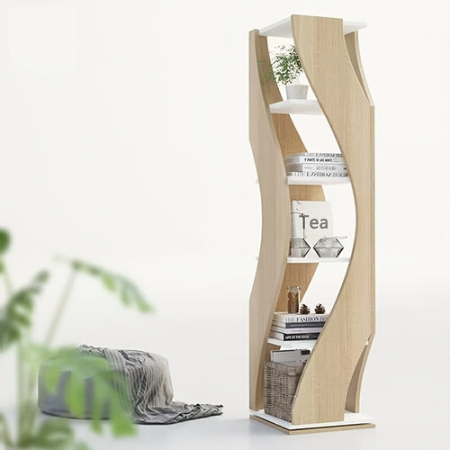 5-Level Rotating Book Storage Rack - Independent Wooden Display Unit Featuring a Rotating Corner Storage Capability, Ideal for Home Offices, Study Areas, And Living Spaces - Easy Assembly, Square Base, Decorative Bookshelf