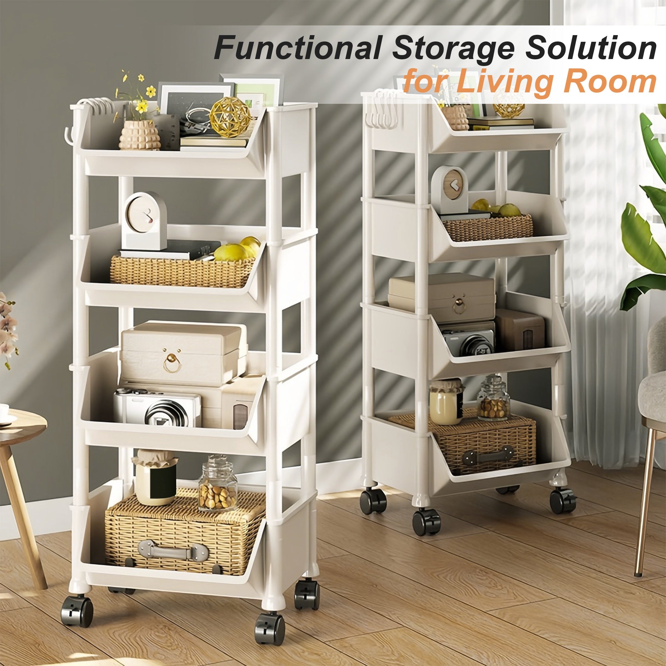 Multi-Functional Bookshelf, Floor Standing Storage Rack, Movable Snack & Sundries Cart, Multi-Layer Organizer Shelf for Living Room And Kitchen