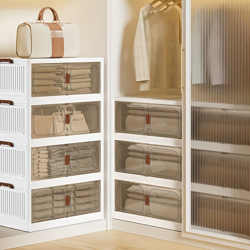 1\u002F2\u002F3\u002F4\u002F5-Layer Extra Large Storage Cabinet, Multi-Layer Foldable Storage Box with Door, Stackable Storage Cabinet for Shoes, Sundries, Books, Clothes, Home Storage Organizer for Closet, Wardrobe, Bedroom, Bathroom, Office, Kitchen