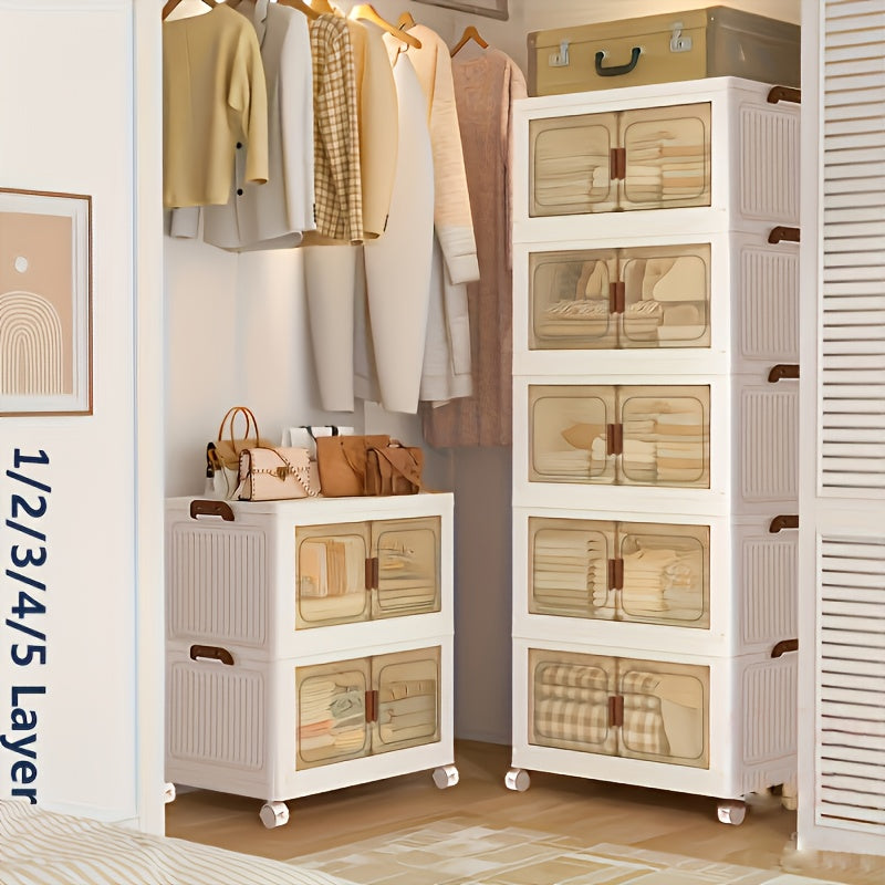 1\u002F2\u002F3\u002F4\u002F5-Layer Extra Large Storage Cabinet, Multi-Layer Foldable Storage Box with Door, Stackable Storage Cabinet for Shoes, Sundries, Books, Clothes, Home Storage Organizer for Closet, Wardrobe, Bedroom, Bathroom, Office, Kitchen