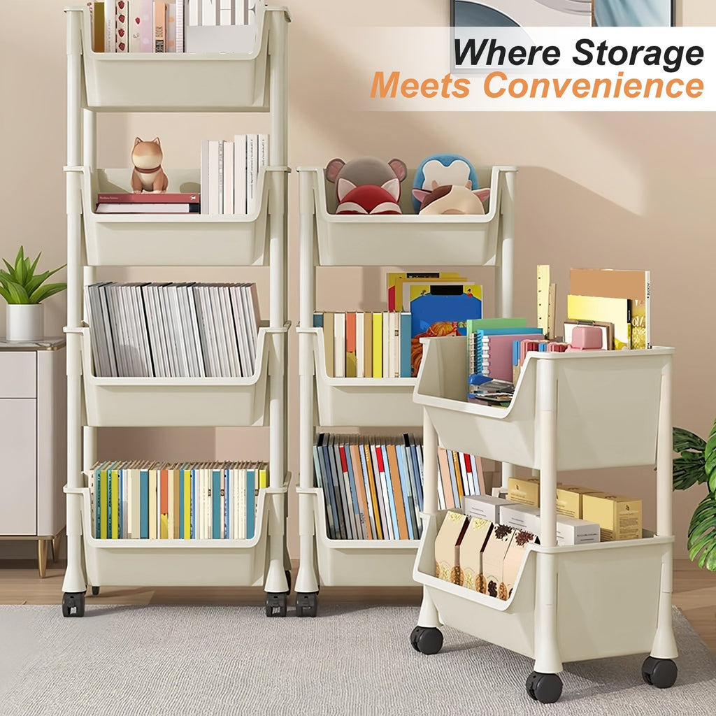 Multi-Functional Bookshelf, Floor Standing Storage Rack, Movable Snack & Sundries Cart, Multi-Layer Organizer Shelf for Living Room And Kitchen