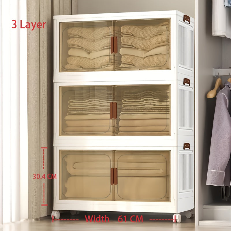 1\u002F2\u002F3\u002F4\u002F5-Layer Extra Large Storage Cabinet, Multi-Layer Foldable Storage Box with Door, Stackable Storage Cabinet for Shoes, Sundries, Books, Clothes, Home Storage Organizer for Closet, Wardrobe, Bedroom, Bathroom, Office, Kitchen