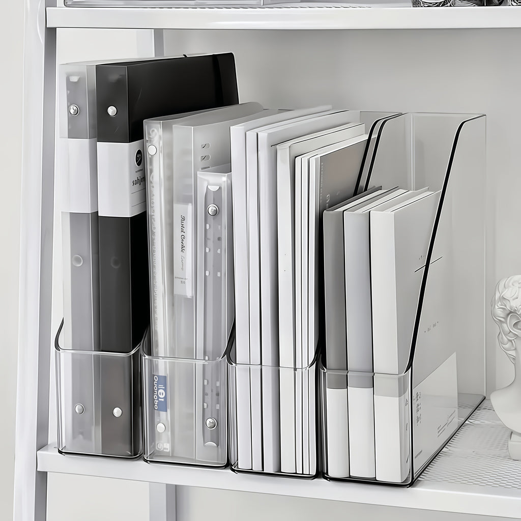2pcs Transparent Acrylic Bookshelf\u002FTransparent File Folder\u002FDesktop File Organizer\u002FMulti-Functional Office Supplies Storage Rack\u002FVertical Bookshelf and Stationery Rack