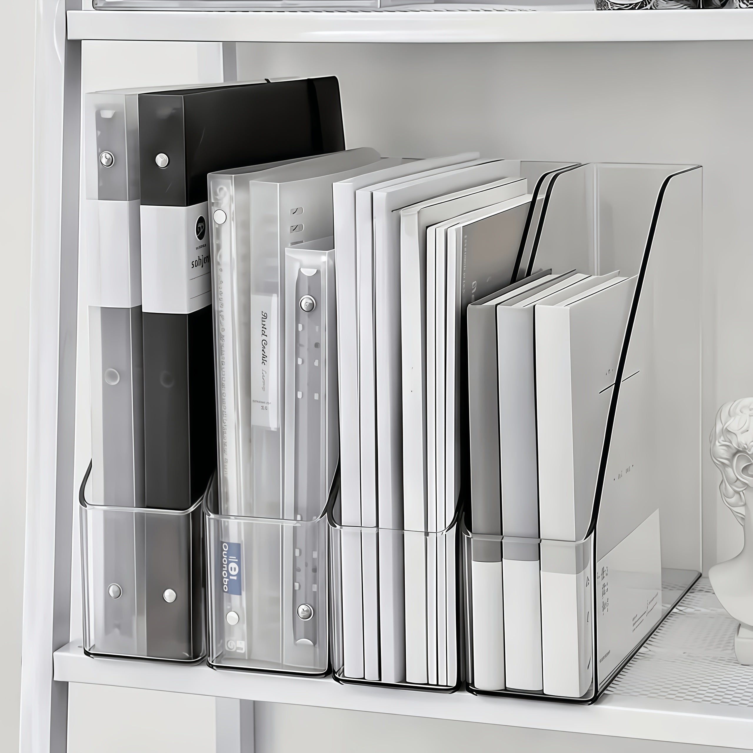 2pcs Transparent Acrylic Bookshelf\u002FTransparent File Folder\u002FDesktop File Organizer\u002FMulti-Functional Office Supplies Storage Rack\u002FVertical Bookshelf and Stationery Rack