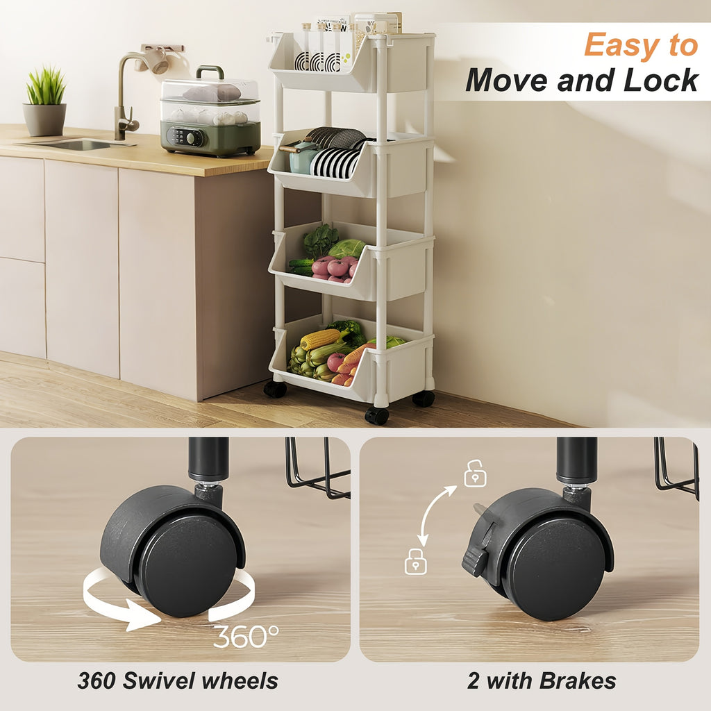 Multi-Functional Bookshelf, Floor Standing Storage Rack, Movable Snack & Sundries Cart, Multi-Layer Organizer Shelf for Living Room And Kitchen