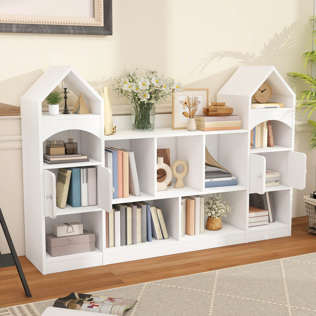 Modern Castle-Shaped Bookcase & Storage Cabinet with Shelves - Cool White Suitable for Living Room, Entryway, Bedroom, -Standing \u002FPlywood Furniture, Space-Saving Tower Cabinet with Assembly for Room Decor or Holiday Gift