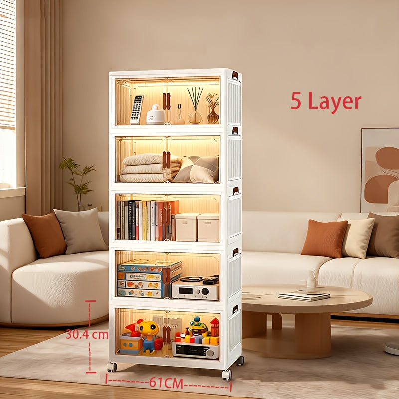 1\u002F2\u002F3\u002F4\u002F5-Layer Extra Large Storage Cabinet, Multi-Layer Foldable Storage Box with Door, Stackable Storage Cabinet for Shoes, Sundries, Books, Clothes, Home Storage Organizer for Closet, Wardrobe, Bedroom, Bathroom, Office, Kitchen