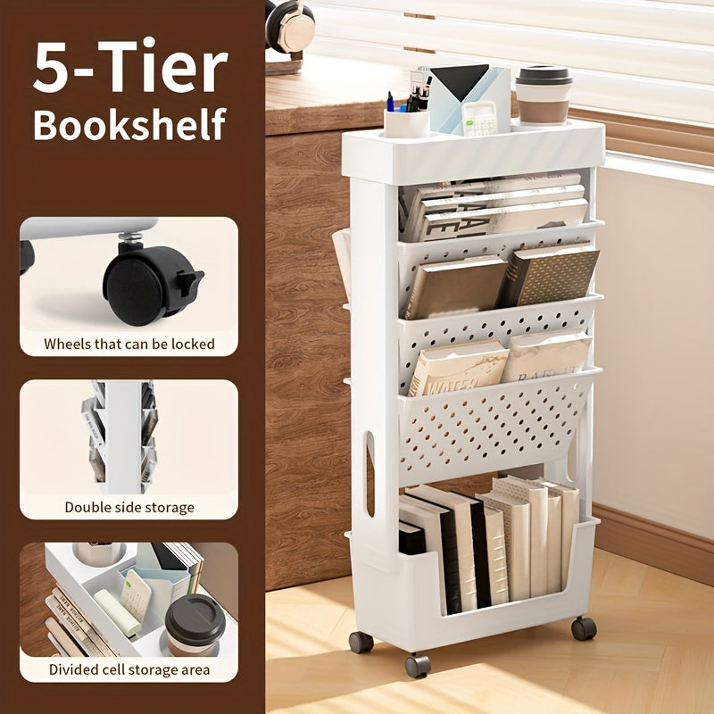 Desktop Office Study Room 2\u002F5-layer Book Storage Box with Wheels 1pc | Desk-mounted, Multi-scene Use | Classroom Bookshelf, Student Book Case, Utility Shelves
