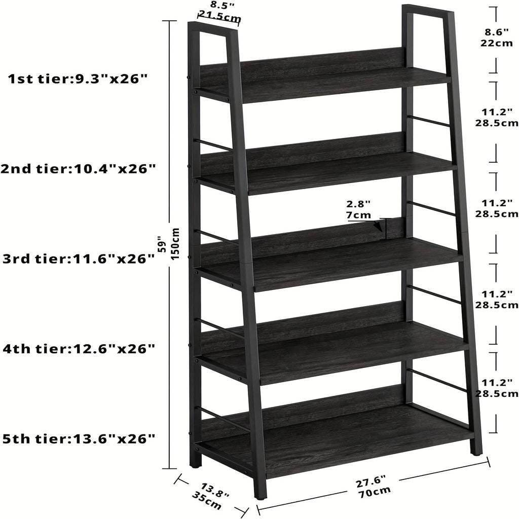 Industrial Style Living Room Ladder Shelf Bookshelf And Bookcase, Bookshelf, Ladder Shelf, 5-layer Metal Frame, Suitable For Living Room, Home Office Multi-scene Multi-purpose, Country Brown
