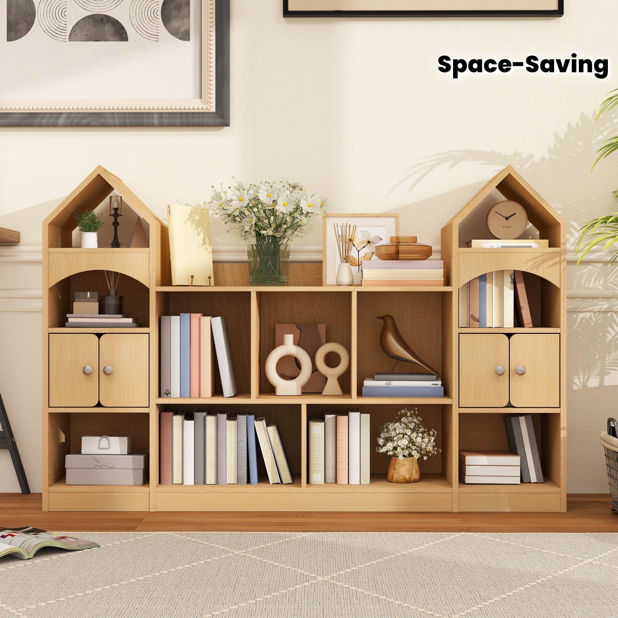 Modern Castle-Shaped Bookcase & Storage Cabinet with Shelves - Cool White Suitable for Living Room, Entryway, Bedroom, -Standing \u002FPlywood Furniture, Space-Saving Tower Cabinet with Assembly for Room Decor or Holiday Gift