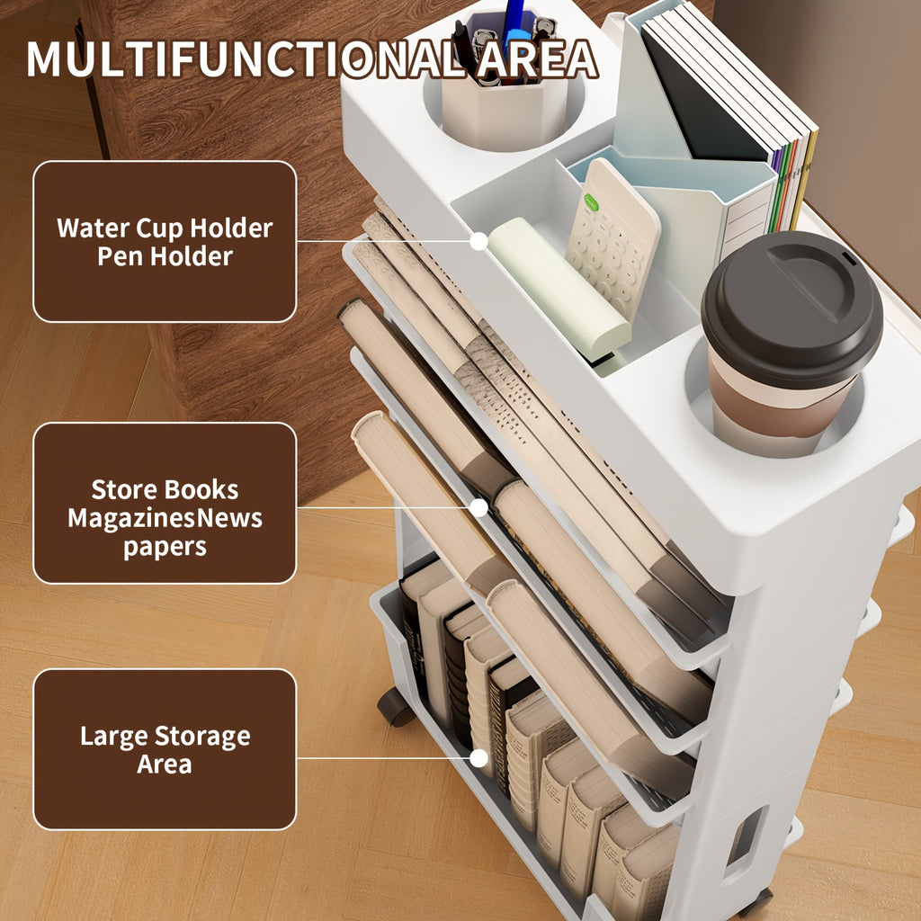 Desktop Office Study Room 2\u002F5-layer Book Storage Box with Wheels 1pc | Desk-mounted, Multi-scene Use | Classroom Bookshelf, Student Book Case, Utility Shelves