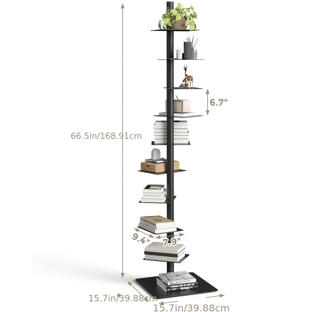 9-Level Metal Bookcase, Flexible Vertical Tower for Storing Books, Freestanding Corner Bookshelf, Compact Multi-Use Corner Storage Unit for Study, Living Area, Office, Bedroom (Black)