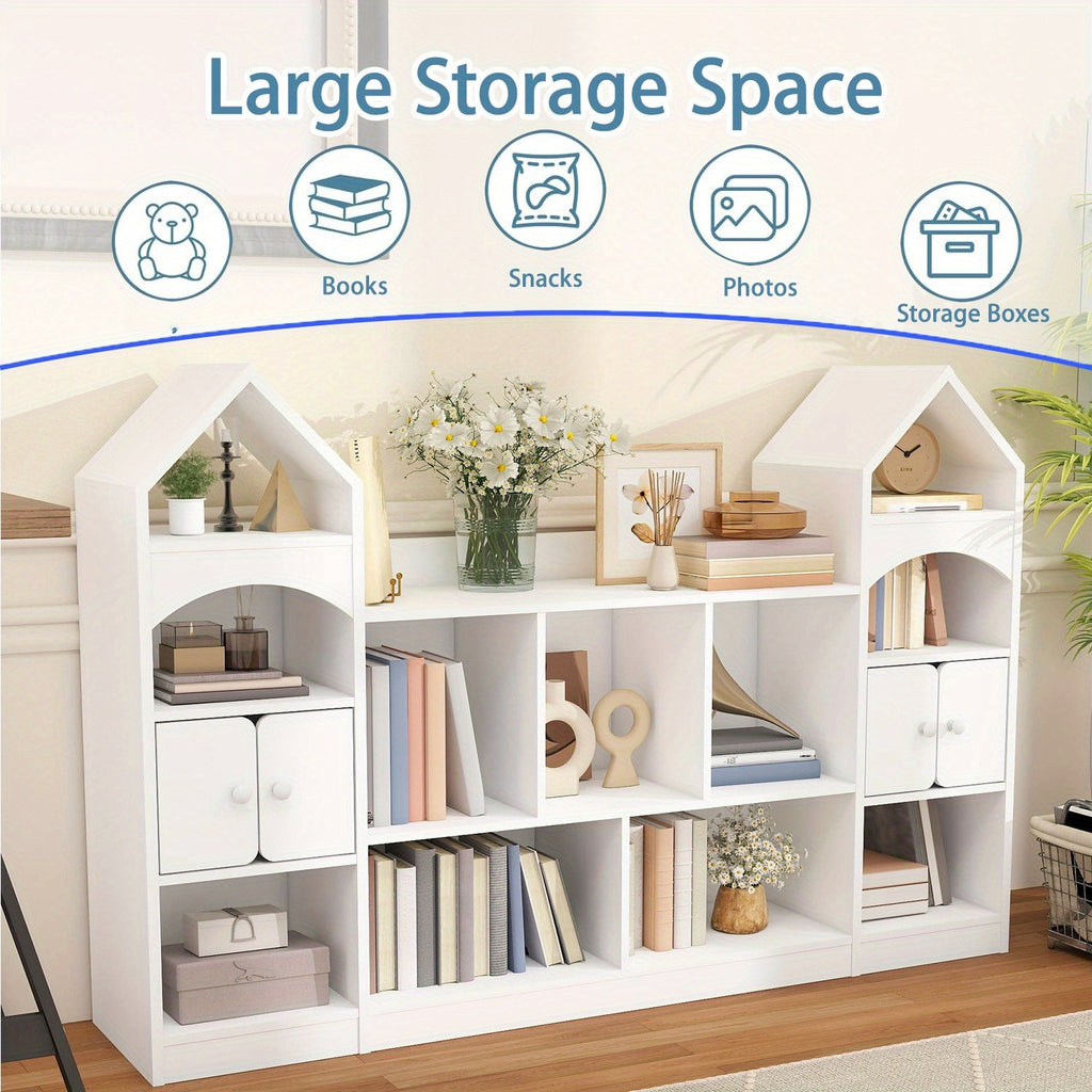 Modern Castle-Shaped Bookcase & Storage Cabinet with Shelves - Cool White Suitable for Living Room, Entryway, Bedroom, -Standing \u002FPlywood Furniture, Space-Saving Tower Cabinet with Assembly for Room Decor or Holiday Gift