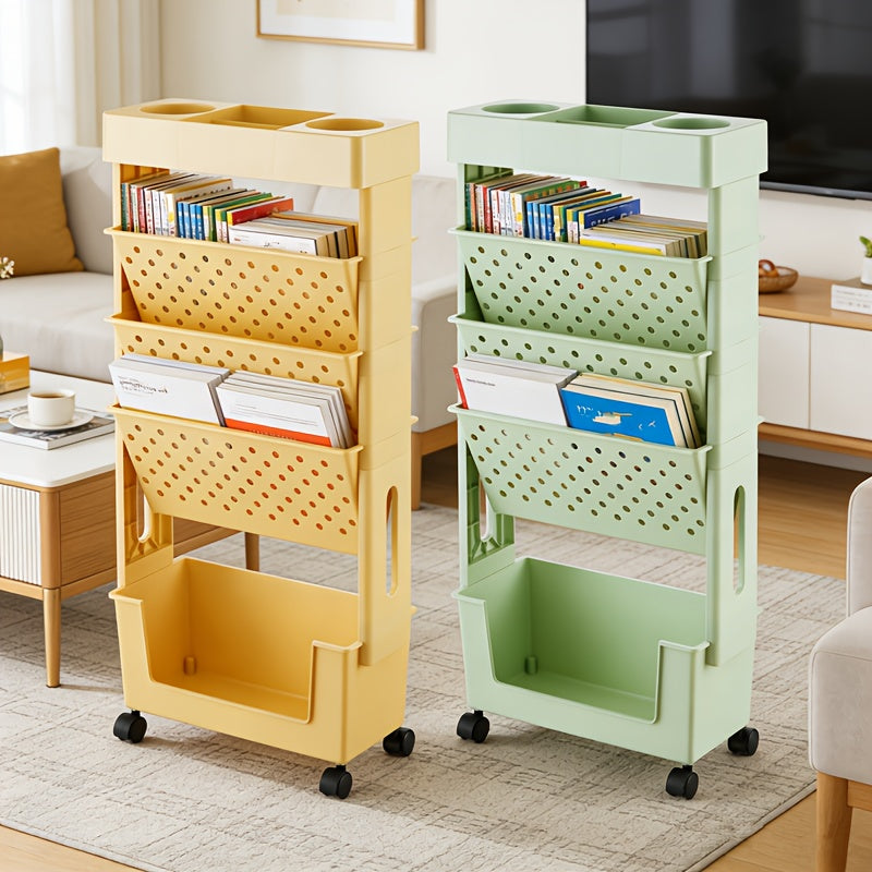 Desktop Office Study Room 2\u002F5-layer Book Storage Box with Wheels 1pc | Desk-mounted, Multi-scene Use | Classroom Bookshelf, Student Book Case, Utility Shelves