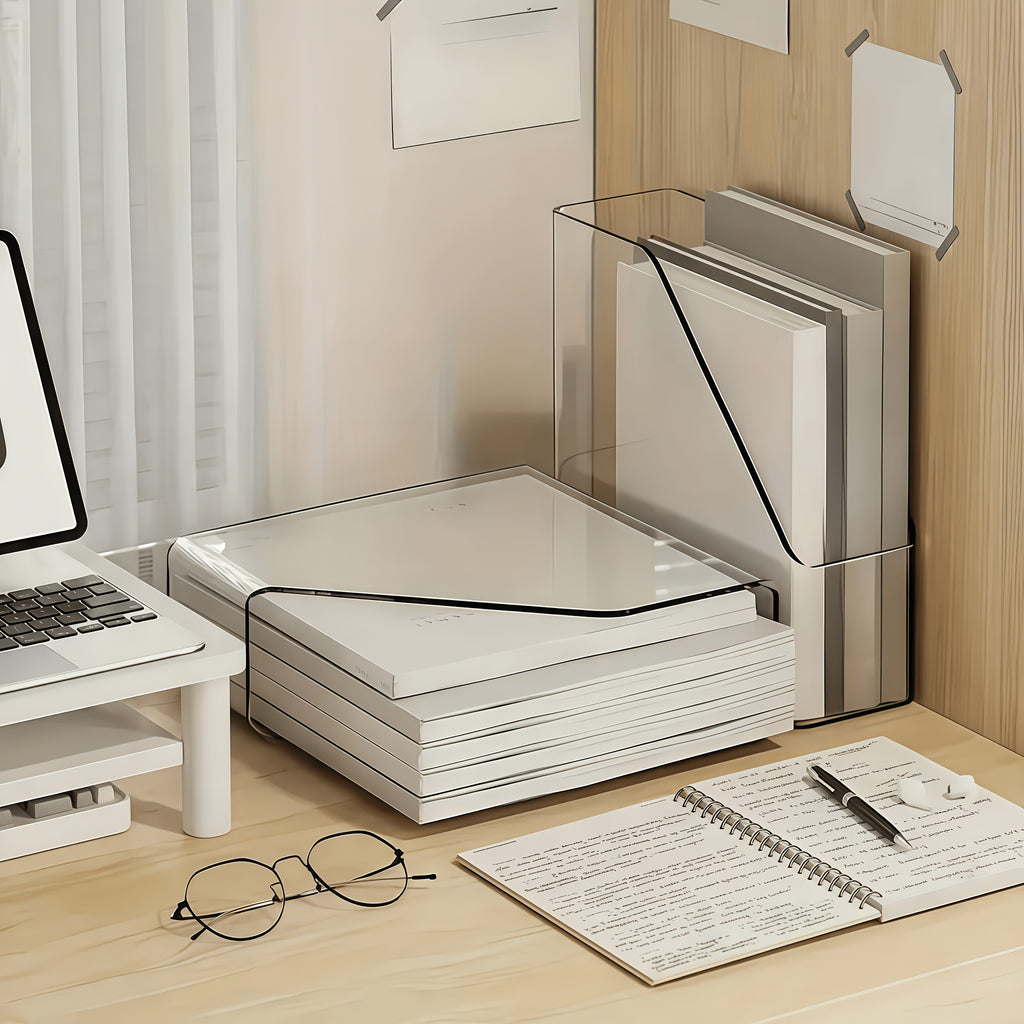 2pcs Transparent Acrylic Bookshelf\u002FTransparent File Folder\u002FDesktop File Organizer\u002FMulti-Functional Office Supplies Storage Rack\u002FVertical Bookshelf and Stationery Rack