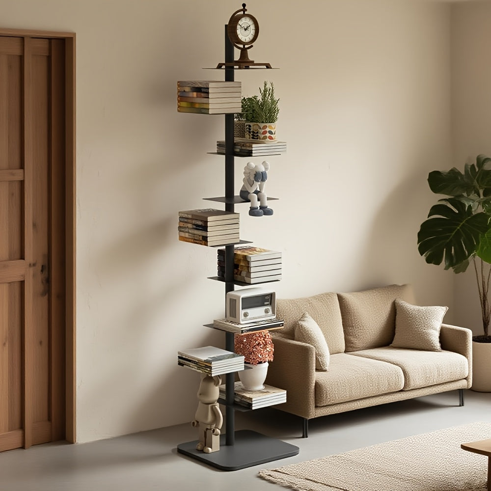 9-Level Metal Bookcase, Flexible Vertical Tower for Storing Books, Freestanding Corner Bookshelf, Compact Multi-Use Corner Storage Unit for Study, Living Area, Office, Bedroom (Black)