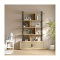 5-Tier Tall Bookshelf with Wide Open Shelves - Freestanding Metal Frame & Rattan Bookcase Suitable for Living Room, Bedroom, Home Office - Assembly, Spacious Storage, Modern Classic