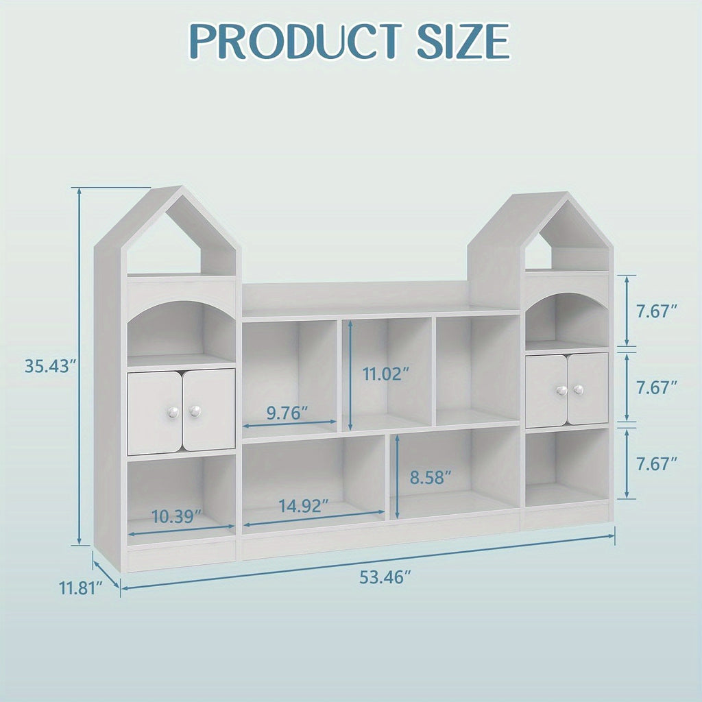 Modern Castle-Shaped Bookcase & Storage Cabinet with Shelves - Cool White Suitable for Living Room, Entryway, Bedroom, -Standing \u002FPlywood Furniture, Space-Saving Tower Cabinet with Assembly for Room Decor or Holiday Gift
