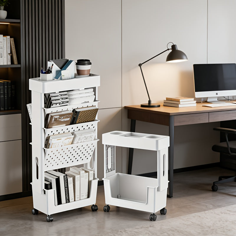 Desktop Office Study Room 2\u002F5-layer Book Storage Box with Wheels 1pc | Desk-mounted, Multi-scene Use | Classroom Bookshelf, Student Book Case, Utility Shelves