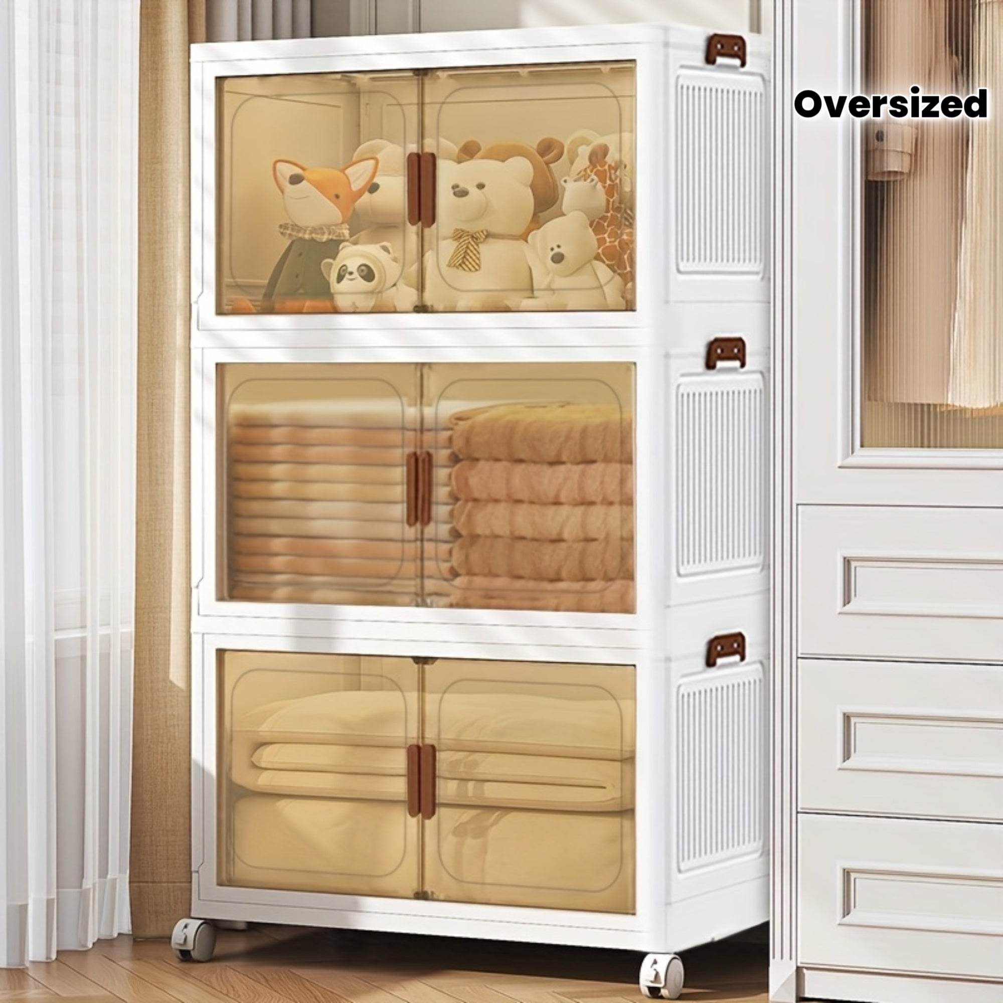 1\u002F2\u002F3\u002F4\u002F5-Layer Extra Large Storage Cabinet, Multi-Layer Foldable Storage Box with Door, Stackable Storage Cabinet for Shoes, Sundries, Books, Clothes, Home Storage Organizer for Closet, Wardrobe, Bedroom, Bathroom, Office, Kitchen