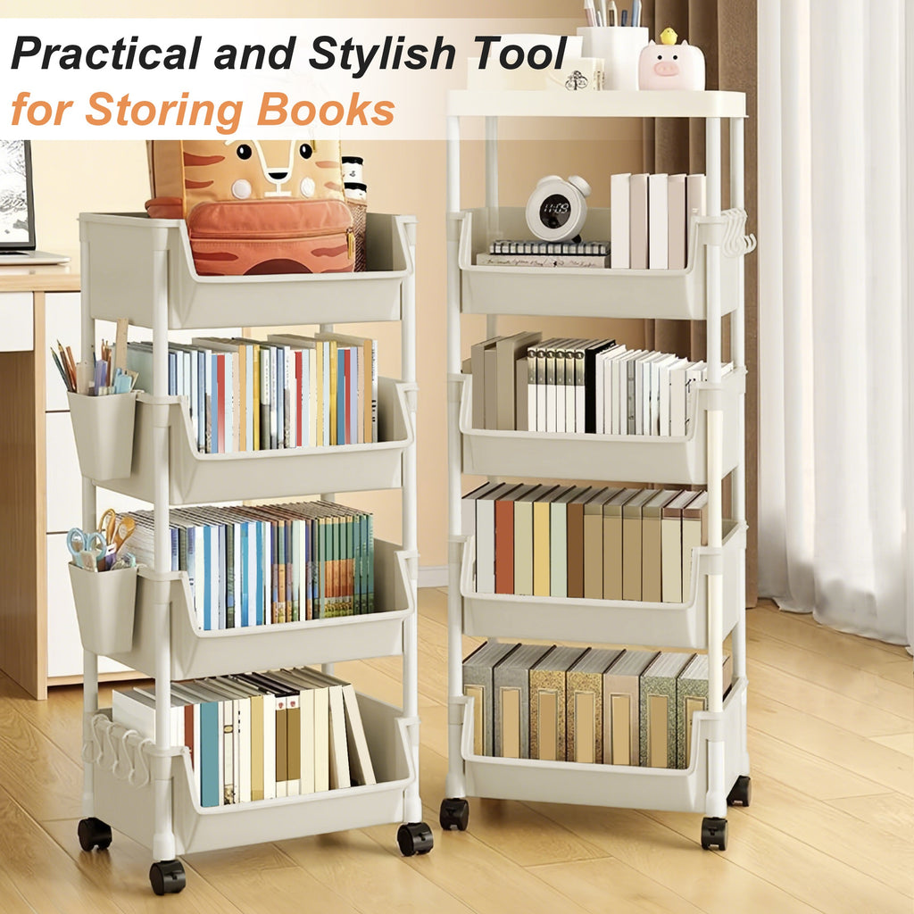 Multi-Functional Bookshelf, Floor Standing Storage Rack, Movable Snack & Sundries Cart, Multi-Layer Organizer Shelf for Living Room And Kitchen