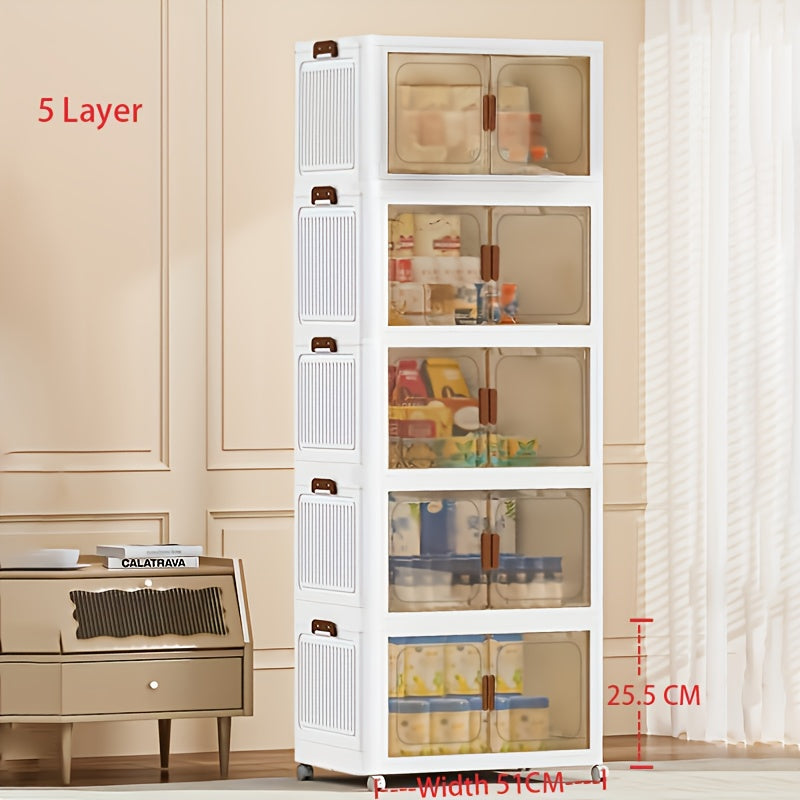 1\u002F2\u002F3\u002F4\u002F5-Layer Extra Large Storage Cabinet, Multi-Layer Foldable Storage Box with Door, Stackable Storage Cabinet for Shoes, Sundries, Books, Clothes, Home Storage Organizer for Closet, Wardrobe, Bedroom, Bathroom, Office, Kitchen