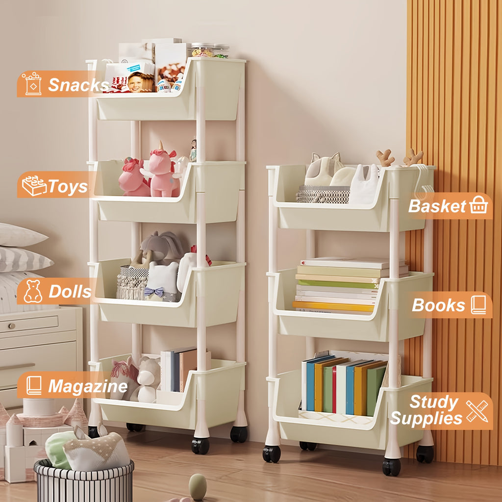 Multi-Functional Bookshelf, Floor Standing Storage Rack, Movable Snack & Sundries Cart, Multi-Layer Organizer Shelf for Living Room And Kitchen