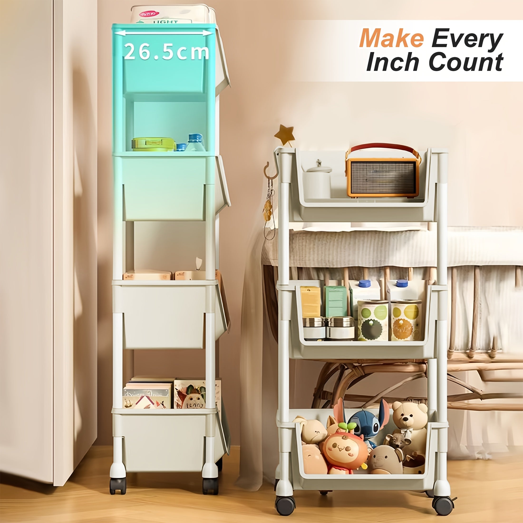 Multi-Functional Bookshelf, Floor Standing Storage Rack, Movable Snack & Sundries Cart, Multi-Layer Organizer Shelf for Living Room And Kitchen