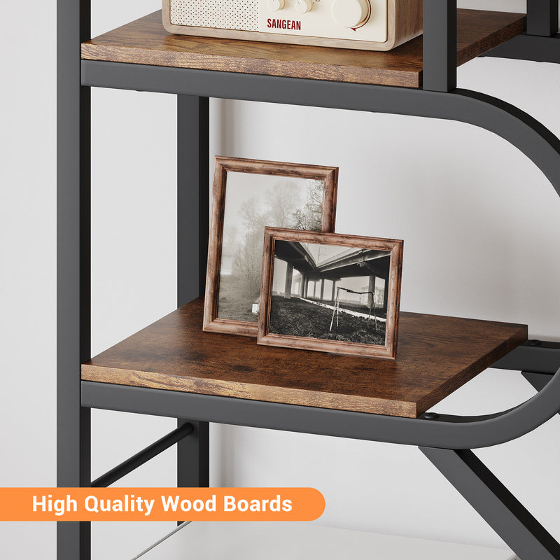 6-Tier Arched Bookshelf with Geometric Open Shelves, 81.7in Tall Modern Metal Frame Book Rack for Bedroom, Living Room, and Home Office Storage
