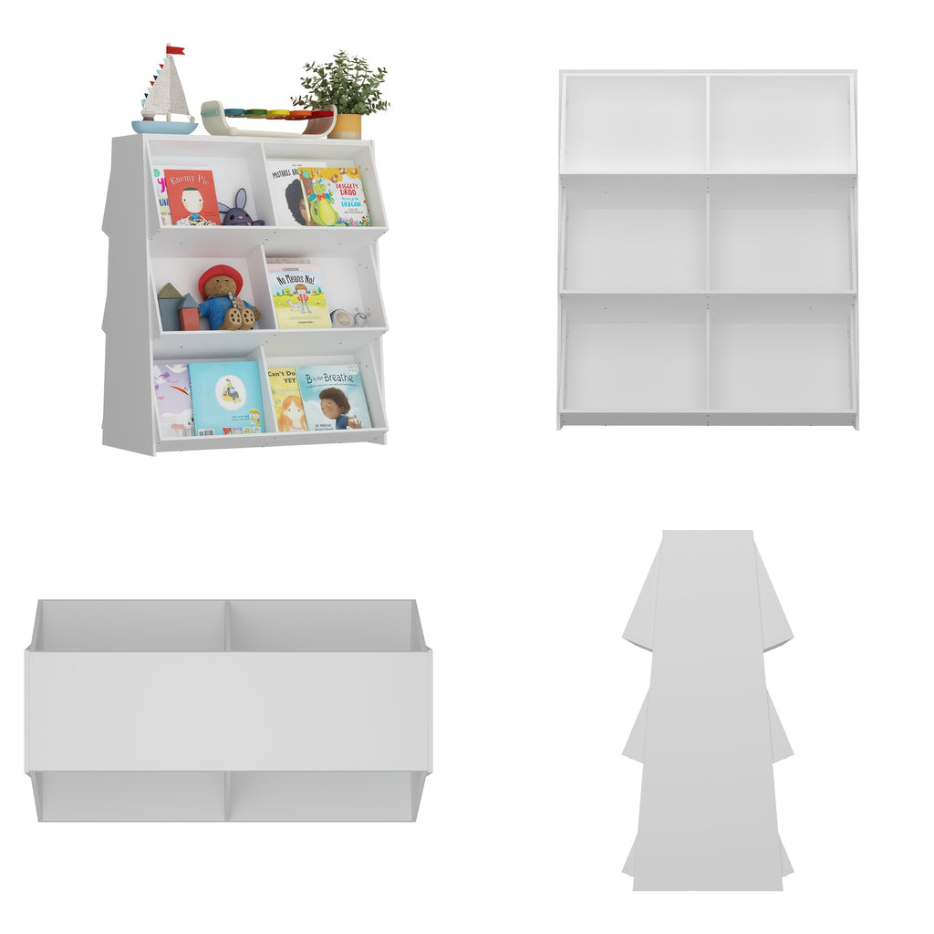 6-Cube Bookcase, Wooden 3-tier Open Storage Bookshelf, Modern Multipurpose Display Cabinet for Living Room, Study & Reading Nook, Modern Minimalist Design, White
