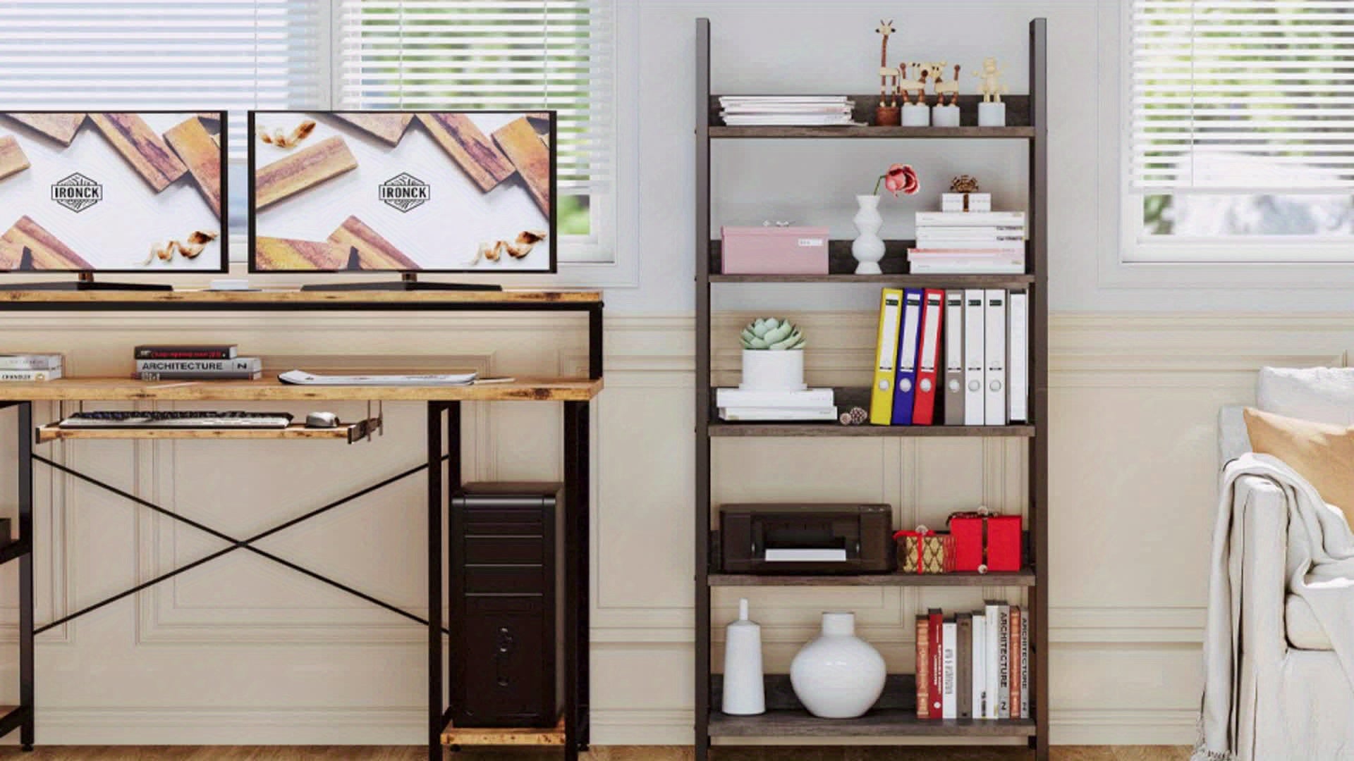 Industrial Style Living Room Ladder Shelf Bookshelf And Bookcase, Bookshelf, Ladder Shelf, 5-layer Metal Frame, Suitable For Living Room, Home Office Multi-scene Multi-purpose, Country Brown