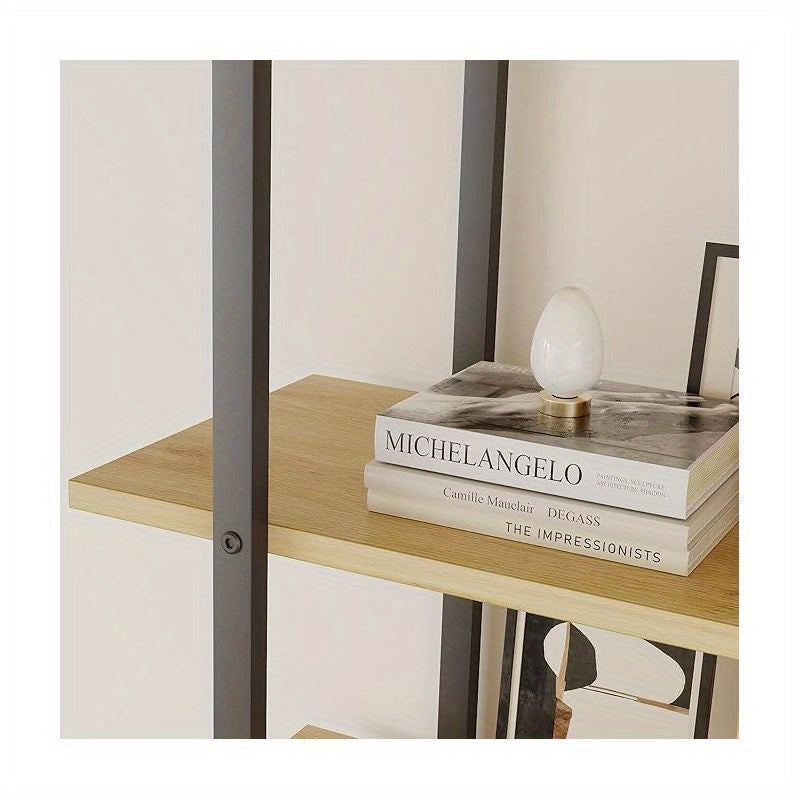 5-Tier Tall Bookshelf with Wide Open Shelves - Freestanding Metal Frame & Rattan Bookcase Suitable for Living Room, Bedroom, Home Office - Assembly, Spacious Storage, Modern Classic