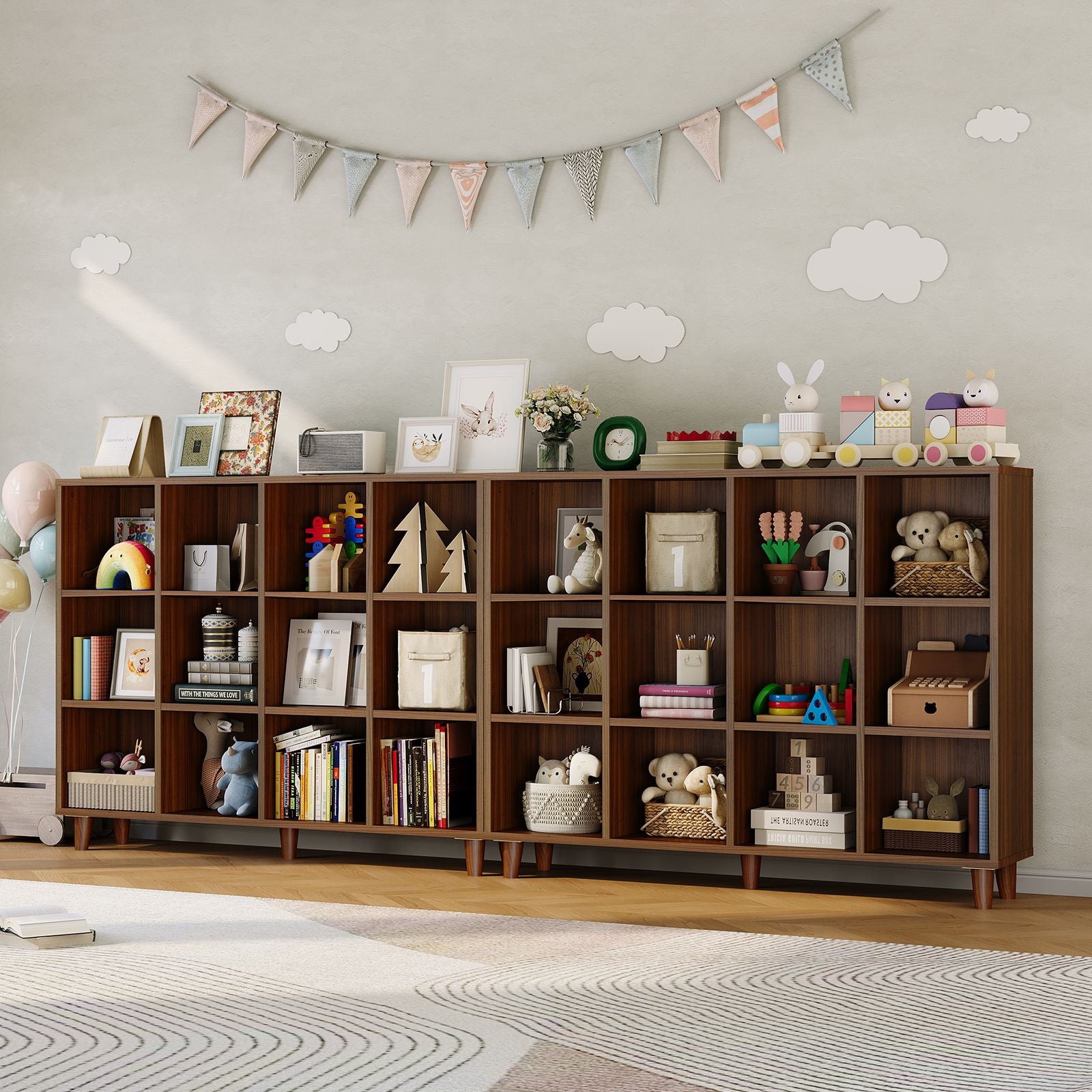 12 Cube Storage Organizer Shelf with Base | Freestanding Open Bookcase and Display Cabinet Organizer for Living Room, Bedroom, and Home Office - Contemporary Style, Hardwood, Mixed Color, Assembled