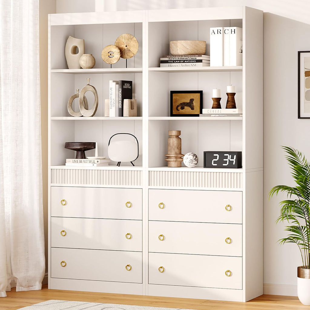 Elegant Modern 3-Drawer Wave Bookcase with Ample Storage - Solid Wood Shelf, Layered Shelves & Spacious Drawers, Assembly Standing Desk Shelf for Home Office, Compatible with Books & Decor (Space-Saving Furniture Gift) 27\