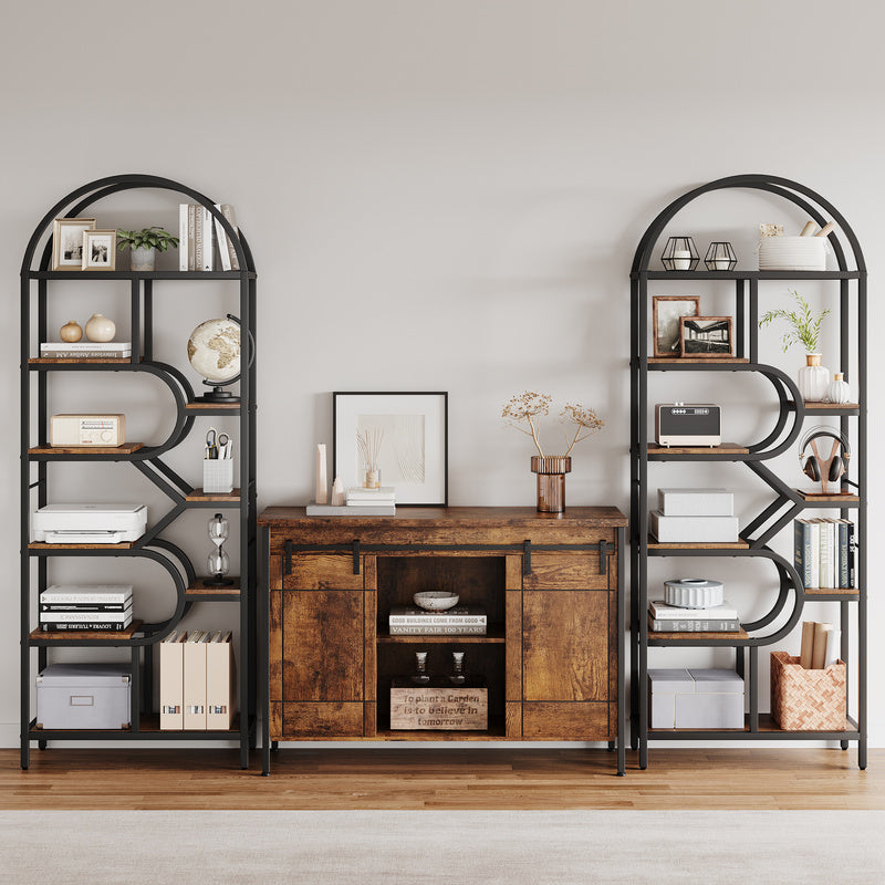 6-Tier Arched Bookshelf with Geometric Open Shelves, 81.7in Tall Modern Metal Frame Book Rack for Bedroom, Living Room, and Home Office Storage